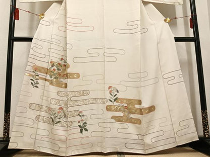 平和屋着物●訪問着　友禅　エ霞草花文　金彩　正絹　逸品　AABD7592ph