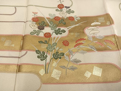平和屋着物●訪問着　友禅　エ霞草花文　金彩　正絹　逸品　AABD7592ph