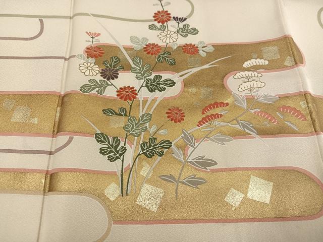 平和屋着物●訪問着　友禅　エ霞草花文　金彩　正絹　逸品　AABD7592ph