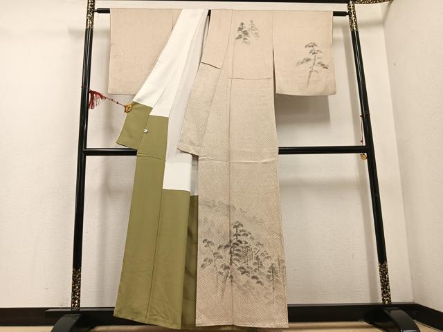 平和屋着物●訪問着　お召地　手描き　風景樹林文　金彩　大丸扱い　正絹　逸品　AABD7599ph