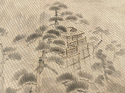平和屋着物●訪問着　お召地　手描き　風景樹林文　金彩　大丸扱い　正絹　逸品　AABD7599ph