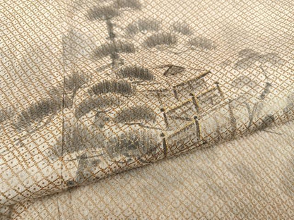 平和屋着物●訪問着　お召地　手描き　風景樹林文　金彩　大丸扱い　正絹　逸品　AABD7599ph