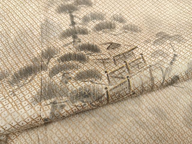平和屋着物●訪問着　お召地　手描き　風景樹林文　金彩　大丸扱い　正絹　逸品　AABD7599ph