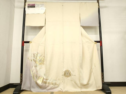 平和屋着物●螺鈿作家 藤本隆士 訪問着 鏡裏花鳥文 暈し染め 金銀彩 残布464cm・反端付き 正絹 逸品 未使用 AABD7601ck