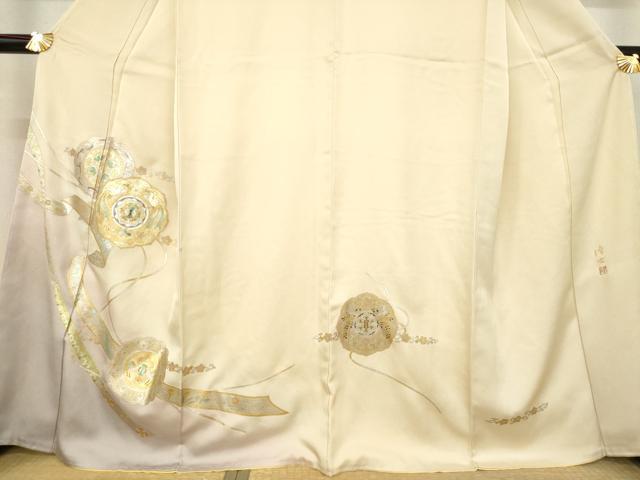 平和屋着物●螺鈿作家 藤本隆士 訪問着 鏡裏花鳥文 暈し染め 金銀彩 残布464cm・反端付き 正絹 逸品 未使用 AABD7601ck