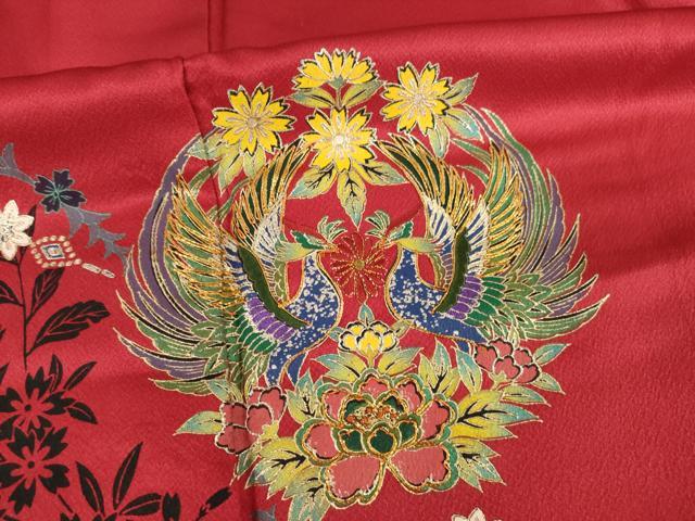 平和屋着物○豪華振袖 駒刺繍 鳳凰花丸文 暈し染め 金彩 ロング