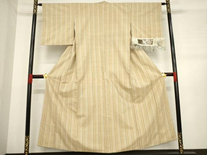 平和屋着物●上田紬　縞　証紙付き　正絹　逸品　AABD7622ck
