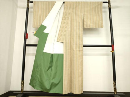 平和屋着物●上田紬　縞　証紙付き　正絹　逸品　AABD7622ck