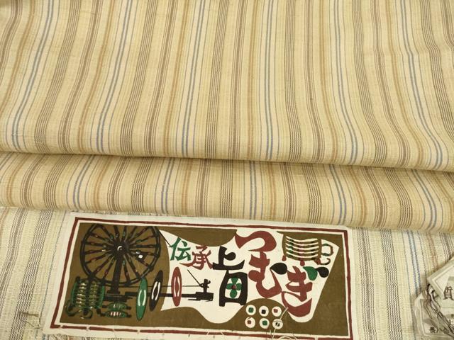 平和屋着物●上田紬　縞　証紙付き　正絹　逸品　AABD7622ck