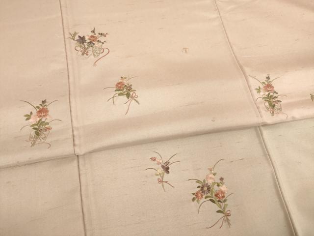 平和屋着物●訪問着　紬地　総刺繍　花束文　やまと誂製　正絹　逸品　AABD7634ck