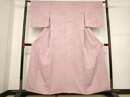 平和屋着物●上質な色無地　鏡裏花唐草地紋　珊瑚色　正絹　逸品　AABD7635ck