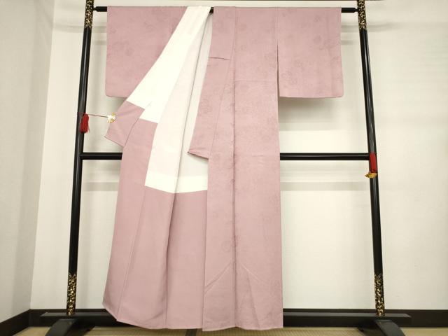 平和屋着物●上質な色無地　鏡裏花唐草地紋　珊瑚色　正絹　逸品　AABD7635ck