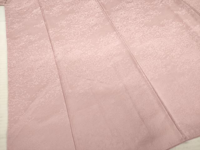 平和屋着物●上質な色無地　鏡裏花唐草地紋　珊瑚色　正絹　逸品　AABD7635ck