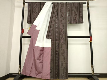 平和屋着物●本場大島紬 一元絣 亀甲間道 正絹 逸品 AABD7638ck