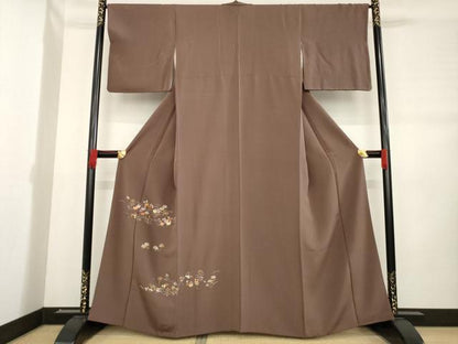 平和屋着物●訪問着　総刺繍　草花文　正絹　逸品　AABD7649ck