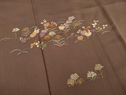 平和屋着物●訪問着　総刺繍　草花文　正絹　逸品　AABD7649ck