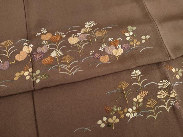 平和屋着物●訪問着　総刺繍　草花文　正絹　逸品　AABD7649ck