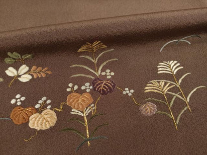 平和屋着物●訪問着　総刺繍　草花文　正絹　逸品　AABD7649ck