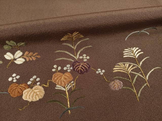平和屋着物●訪問着　総刺繍　草花文　正絹　逸品　AABD7649ck