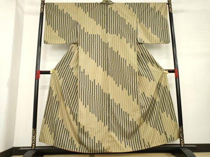 平和屋着物●上質な小紋　紬地　変わり縞　正絹　逸品　AABD7652ck