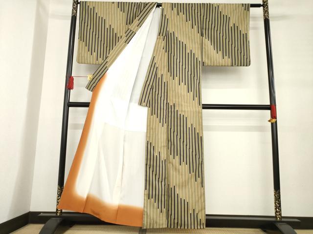 平和屋着物●上質な小紋　紬地　変わり縞　正絹　逸品　AABD7652ck