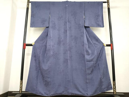 平和屋着物●上質な色無地　草花地紋　濃鼠色　正絹　逸品　未使用　AABD7654ck
