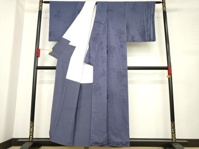 平和屋着物●上質な色無地　草花地紋　濃鼠色　正絹　逸品　未使用　AABD7654ck