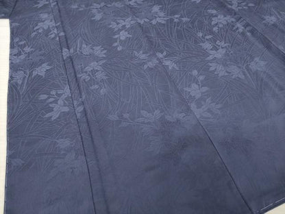 平和屋着物●上質な色無地　草花地紋　濃鼠色　正絹　逸品　未使用　AABD7654ck