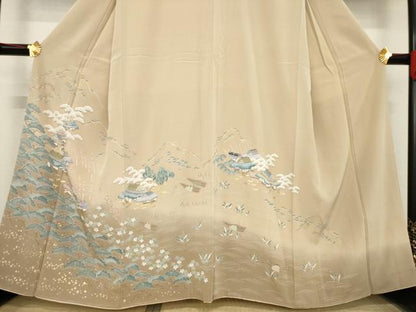 平和屋着物●豪華色留袖　友禅　風景松文　金彩　正絹　逸品　未使用　AABD7666ck