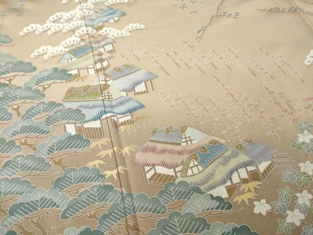 平和屋着物●豪華色留袖　友禅　風景松文　金彩　正絹　逸品　未使用　AABD7666ck