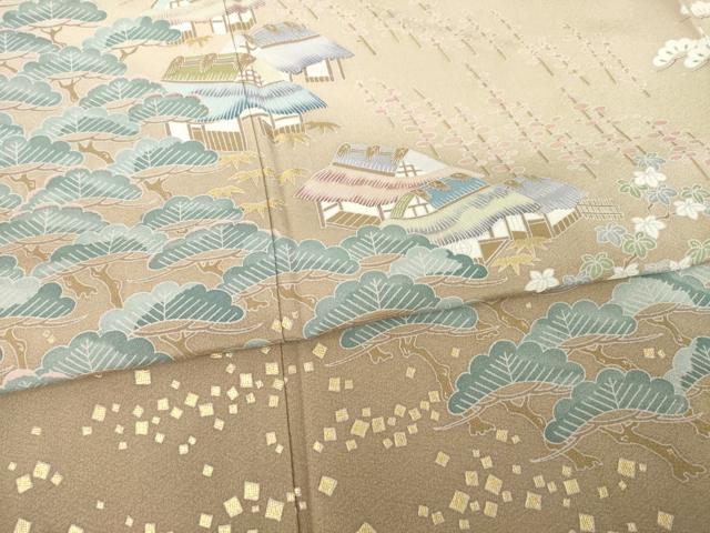 平和屋着物●豪華色留袖　友禅　風景松文　金彩　正絹　逸品　未使用　AABD7666ck