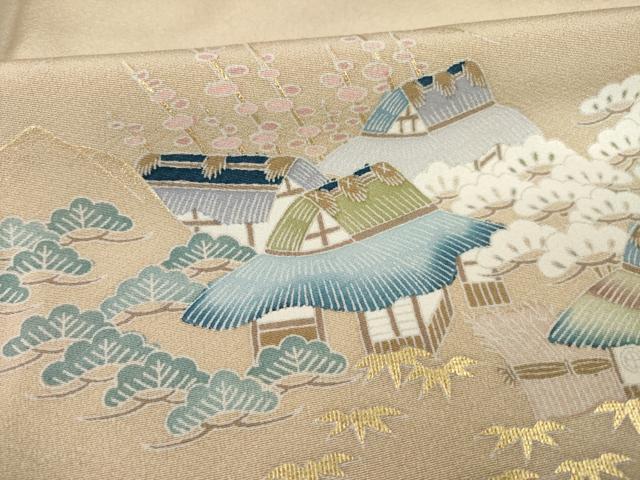 平和屋着物●豪華色留袖　友禅　風景松文　金彩　正絹　逸品　未使用　AABD7666ck
