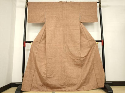 平和屋着物●上質な紬　霞文　胡桃色　ロング丈　正絹　逸品　AABD7668ck