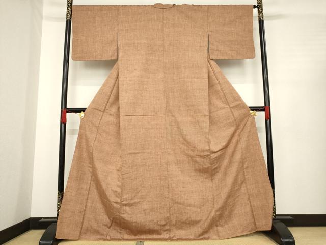 平和屋着物●上質な紬　霞文　胡桃色　ロング丈　正絹　逸品　AABD7668ck