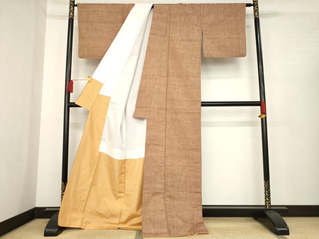 平和屋着物●上質な紬　霞文　胡桃色　ロング丈　正絹　逸品　AABD7668ck