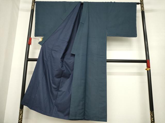 平和屋着物○男性 色無地 アンサンブル 長襦袢(袷)セット 藍鉄色