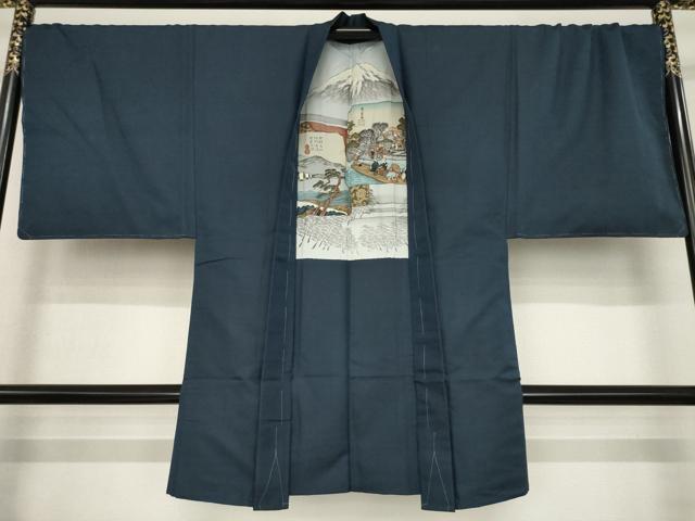 平和屋着物●男性　色無地　アンサンブル　長襦袢(袷)セット　藍鉄色　AABD7674ck 平和屋着物○男性 色無地 アンサンブル 長襦袢(袷)セット 藍鉄色