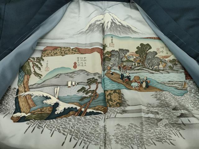 平和屋着物○男性 色無地 アンサンブル 長襦袢(袷)セット 藍鉄色