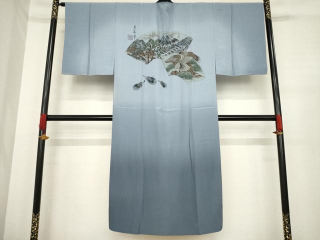 平和屋着物○男性 色無地 アンサンブル 長襦袢(袷)セット 藍鉄色