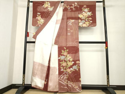 平和屋着物●訪問着　エ霞花文　正絹　逸品　AABD7677ck