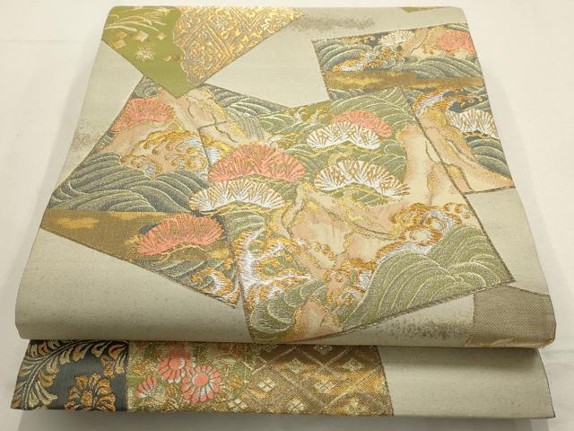 平和屋着物▼六通柄袋帯 松島色紙 金銀糸 正絹 逸品 AABD7747wj