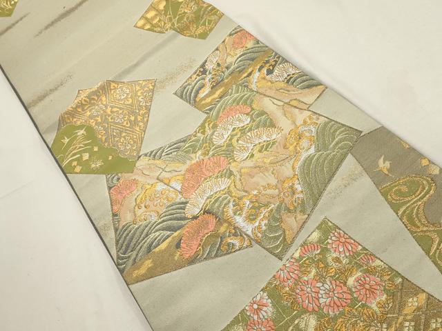 平和屋着物▼六通柄袋帯 松島色紙 金銀糸 正絹 逸品 AABD7747wj