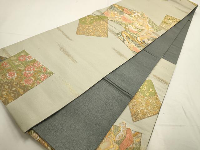 平和屋着物▼六通柄袋帯 松島色紙 金銀糸 正絹 逸品 AABD7747wj