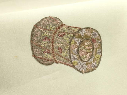 平和屋着物▼中国三大刺繍　相良刺繍　袋帯　鼓　正絹　逸品　AABD7770wj