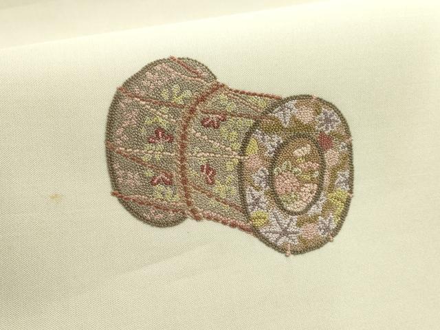 平和屋着物▼中国三大刺繍　相良刺繍　袋帯　鼓　正絹　逸品　AABD7770wj