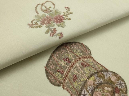 平和屋着物▼中国三大刺繍　相良刺繍　袋帯　鼓　正絹　逸品　AABD7770wj