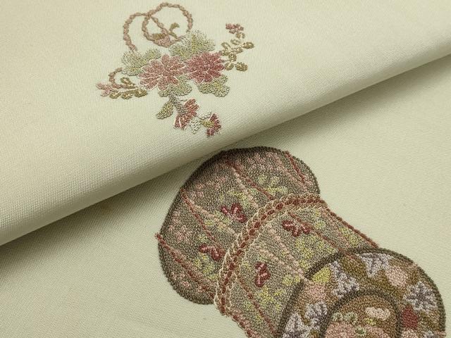 平和屋着物▼中国三大刺繍　相良刺繍　袋帯　鼓　正絹　逸品　AABD7770wj