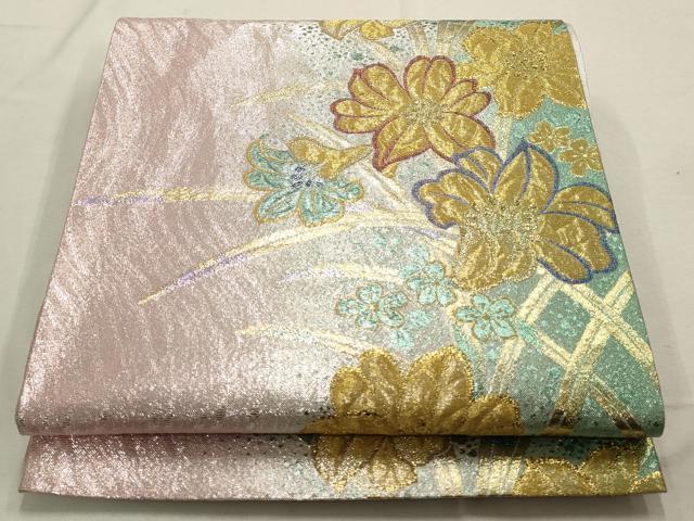 平和屋着物▼六通柄袋帯 草花文 金銀糸 正絹 逸品 AABD7829wj