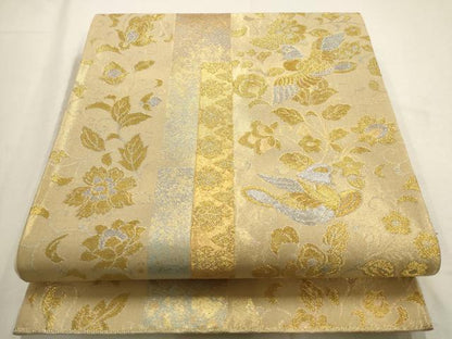 平和屋着物▼六通柄袋帯　花鳥文　金銀糸　正絹　逸品　AABD7844wj