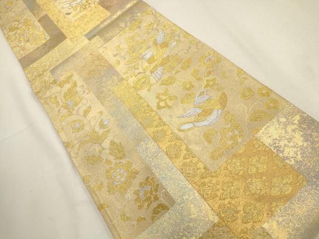 平和屋着物▼六通柄袋帯　花鳥文　金銀糸　正絹　逸品　AABD7844wj